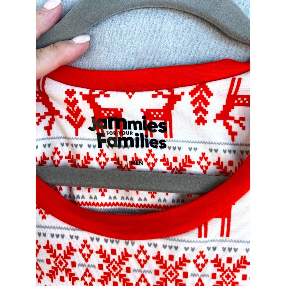 Jammies For Your Families Mens Large Pajama Set Red White Fair Isle Reindeer - Picture 3 of 10